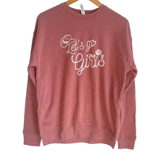 Bella + Canvas Fleece Collection LET’S GO GIRLS Pink Crewneck Sweatshirt - Picture 1 of 5